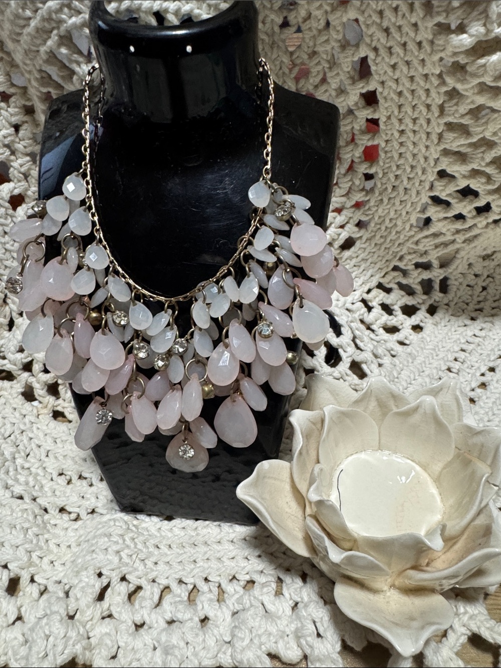 White Stag Blush Pink Teardrop Statement Necklace